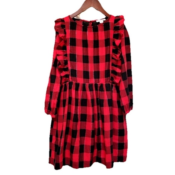 Crewcuts Ruffle-Trim Flannel Buffalo Check Plaid Dress Red Black 10